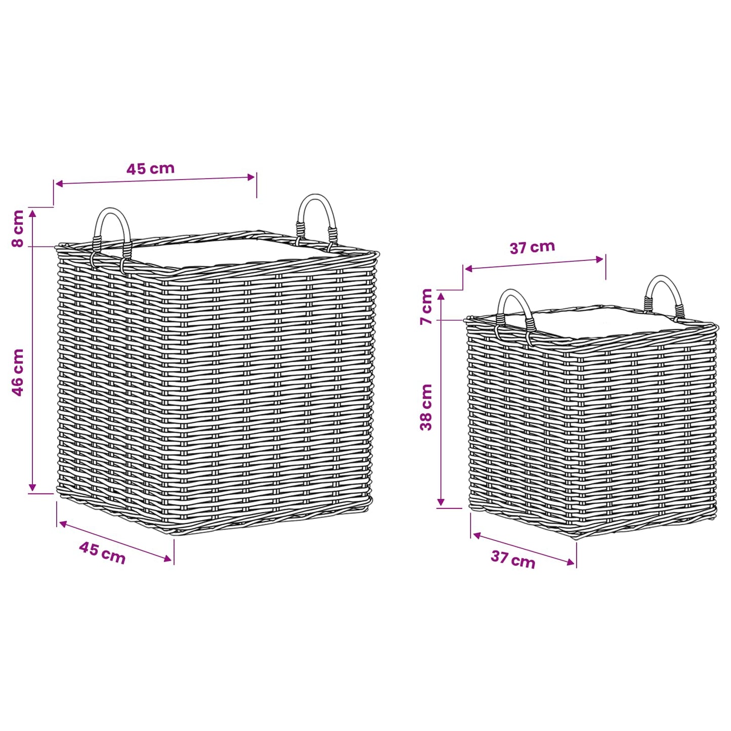 Planter Basket with Storage 2 pcs Natural Grey Kubu Rattan
