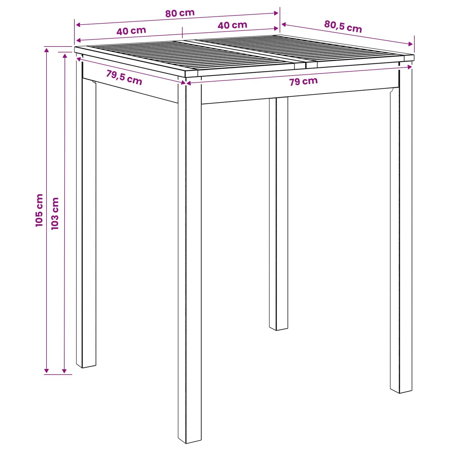 Garden Bar Table Natural 80 x 80.5 x 105 cm Solid Acacia Wood