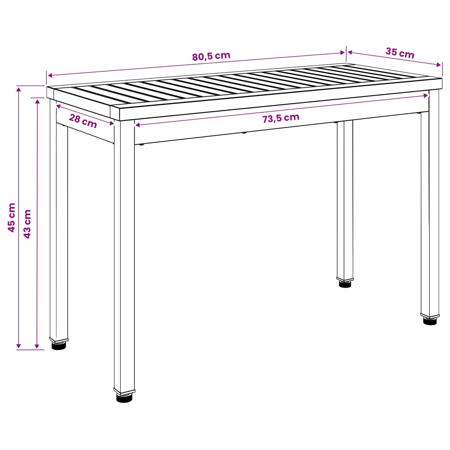 Garden Bench 80.5 x 35 x 45 cm Solid Acacia Wood Rectangular
