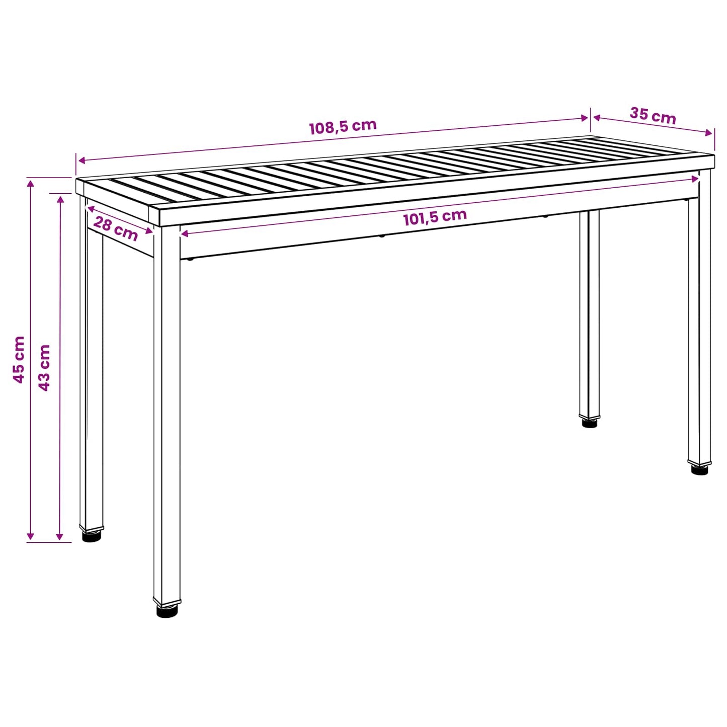 Garden Bench 108.5 x 35 x 45 cm Solid Acacia Wood Rectangular