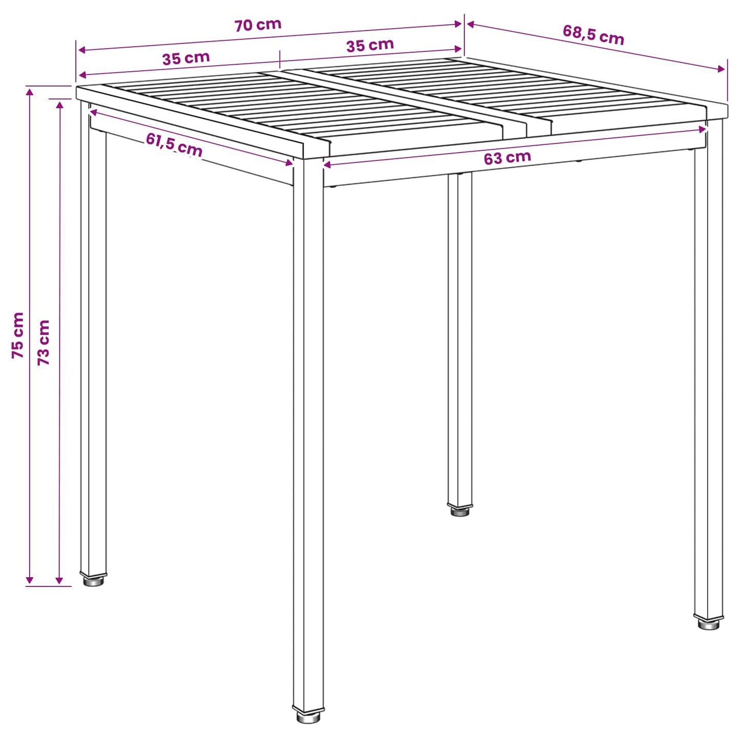 Garden Dinner Table Natural and White 70 x 68.5 x 75 cm