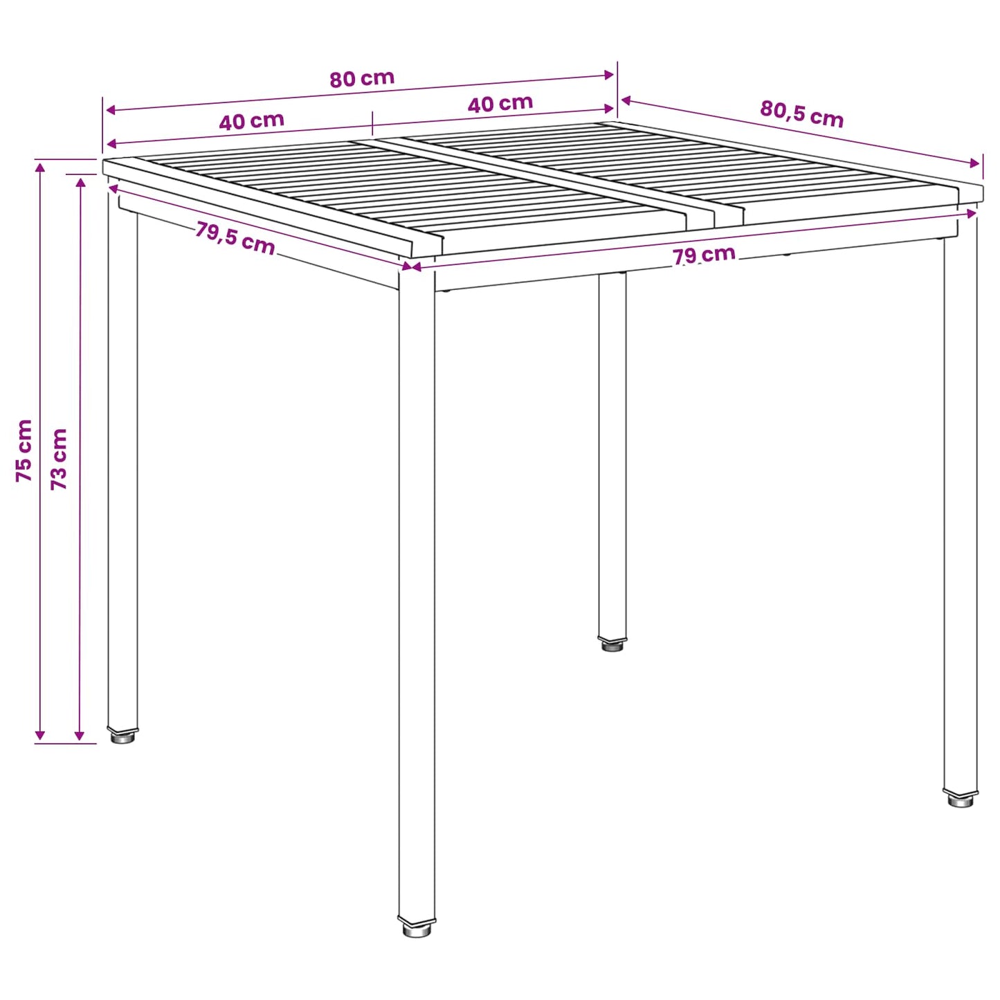 Garden Dinner Table Natural and Coffee 80 x 80.5 x 75 cm
