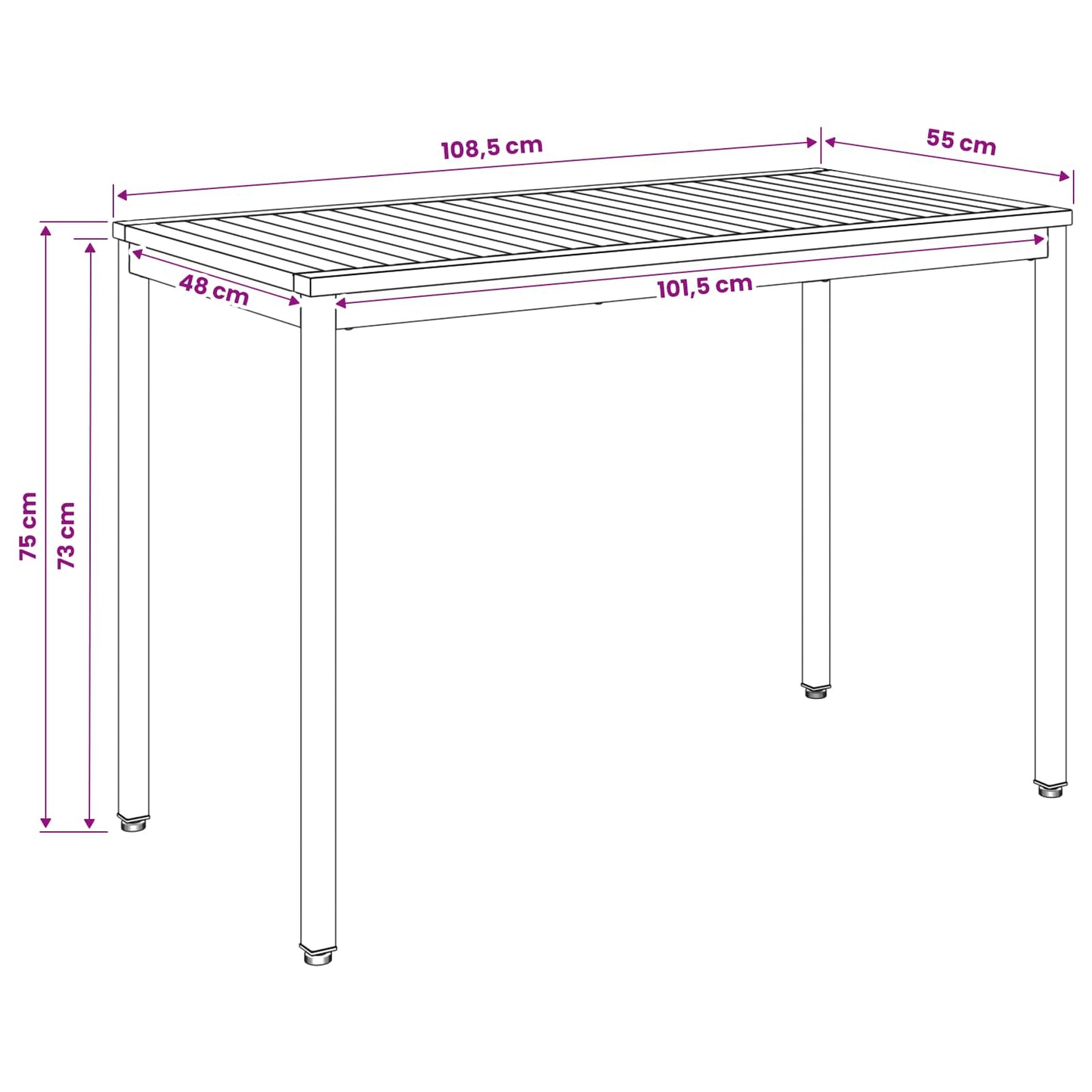 Garden Dinner Table Natural and White 108.5 x 55 x 75 cm