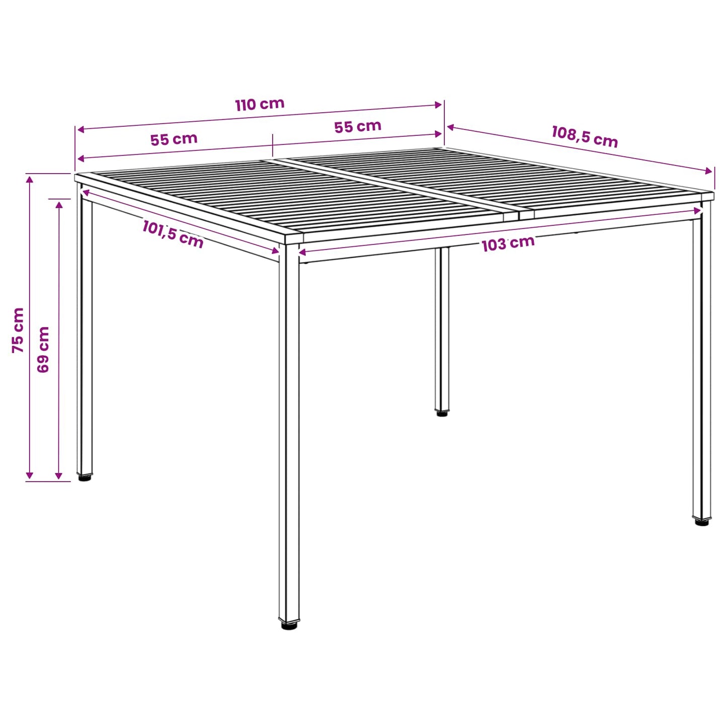 Garden Dinner Table Natural and Coffee 110 x 108.5 x 75 cm