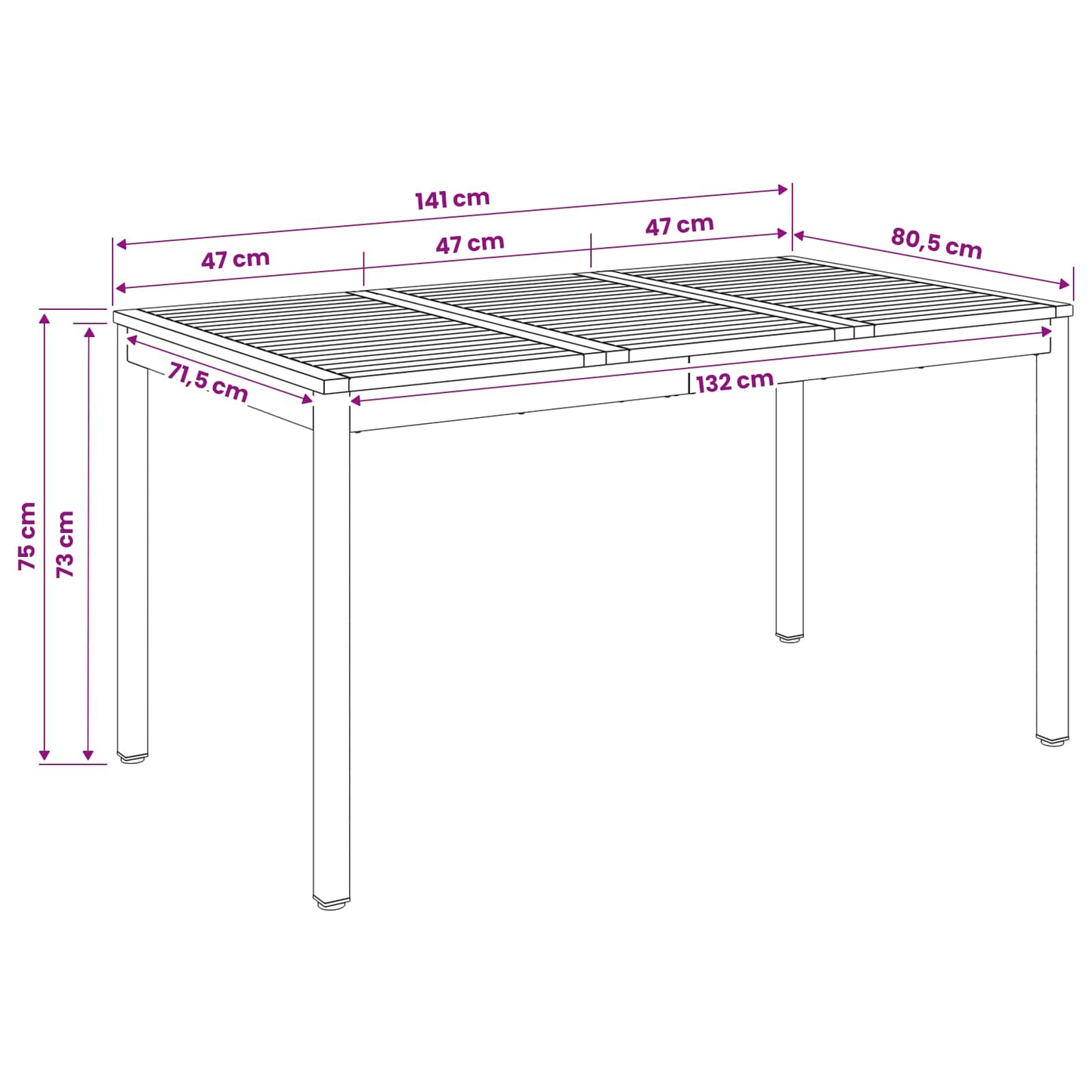 Garden Dinner Table Natural and White 141 x 80.5 x 75 cm