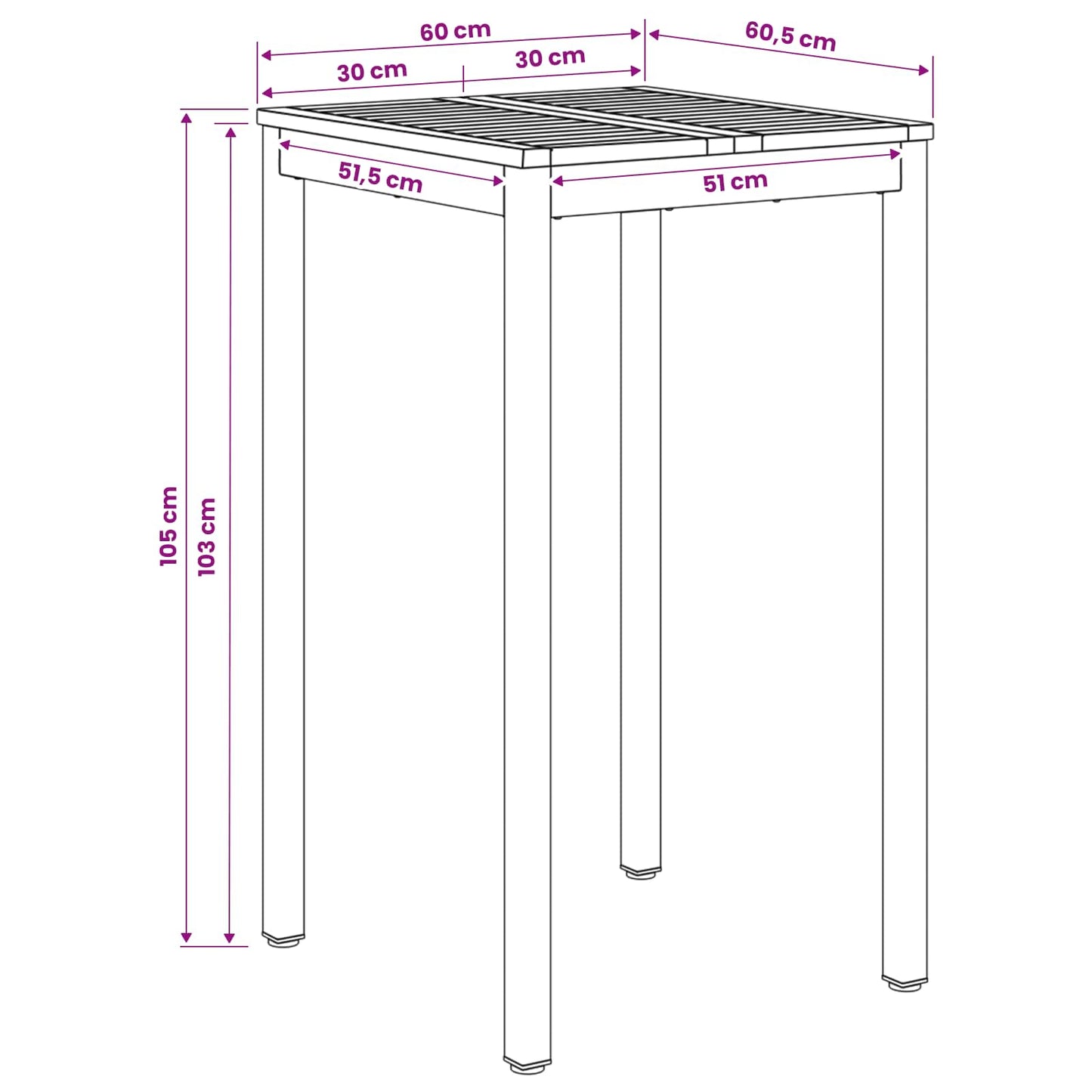 Garden Bar Table Natural and White 60 x 60.5 x 105 cm