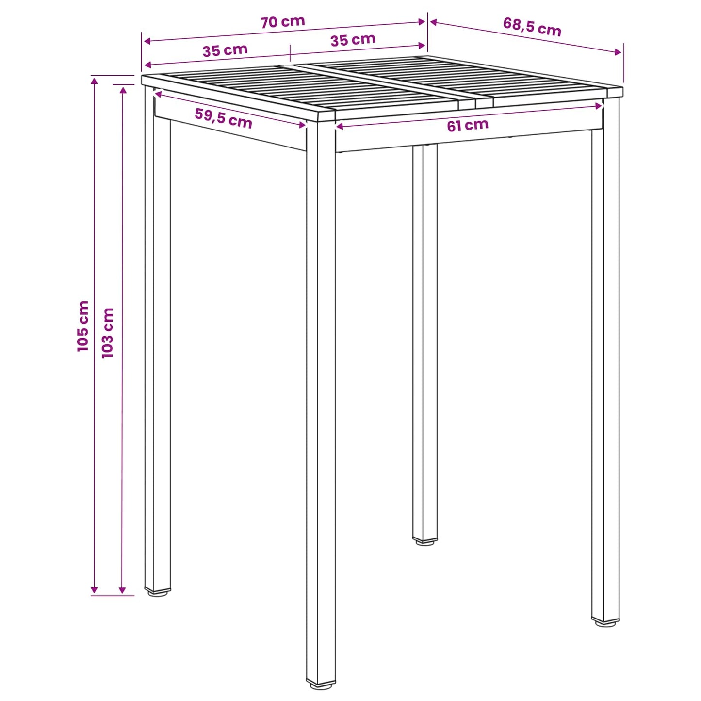 Garden Bar Table Natural and White 70 x 68.5 x 105 cm