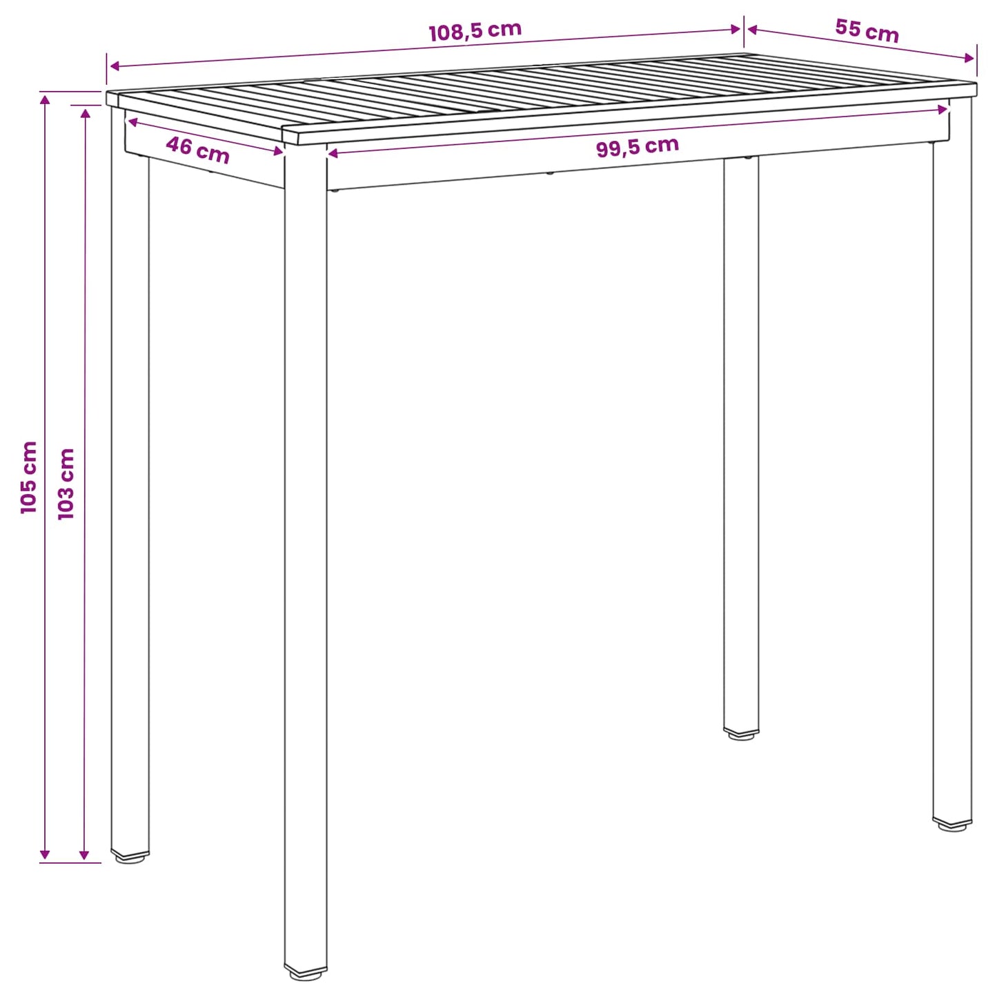 Garden Bar Table Natural and Black 108.5 x 55 x 105 cm