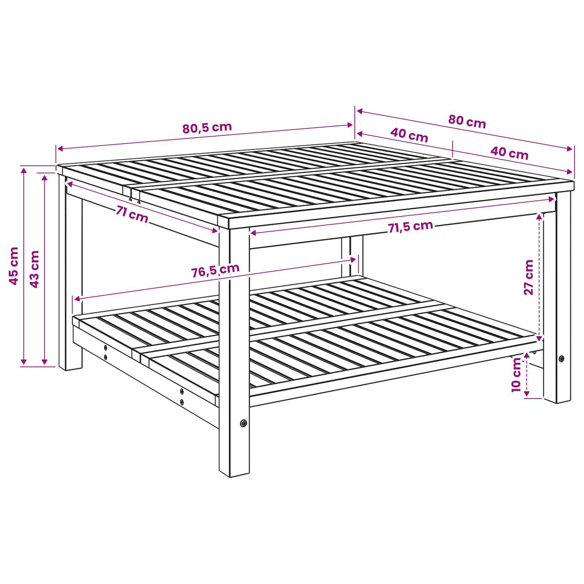 Coffee Table Natural 80.5 x 80 x 45 cm Solid Acacia Wood