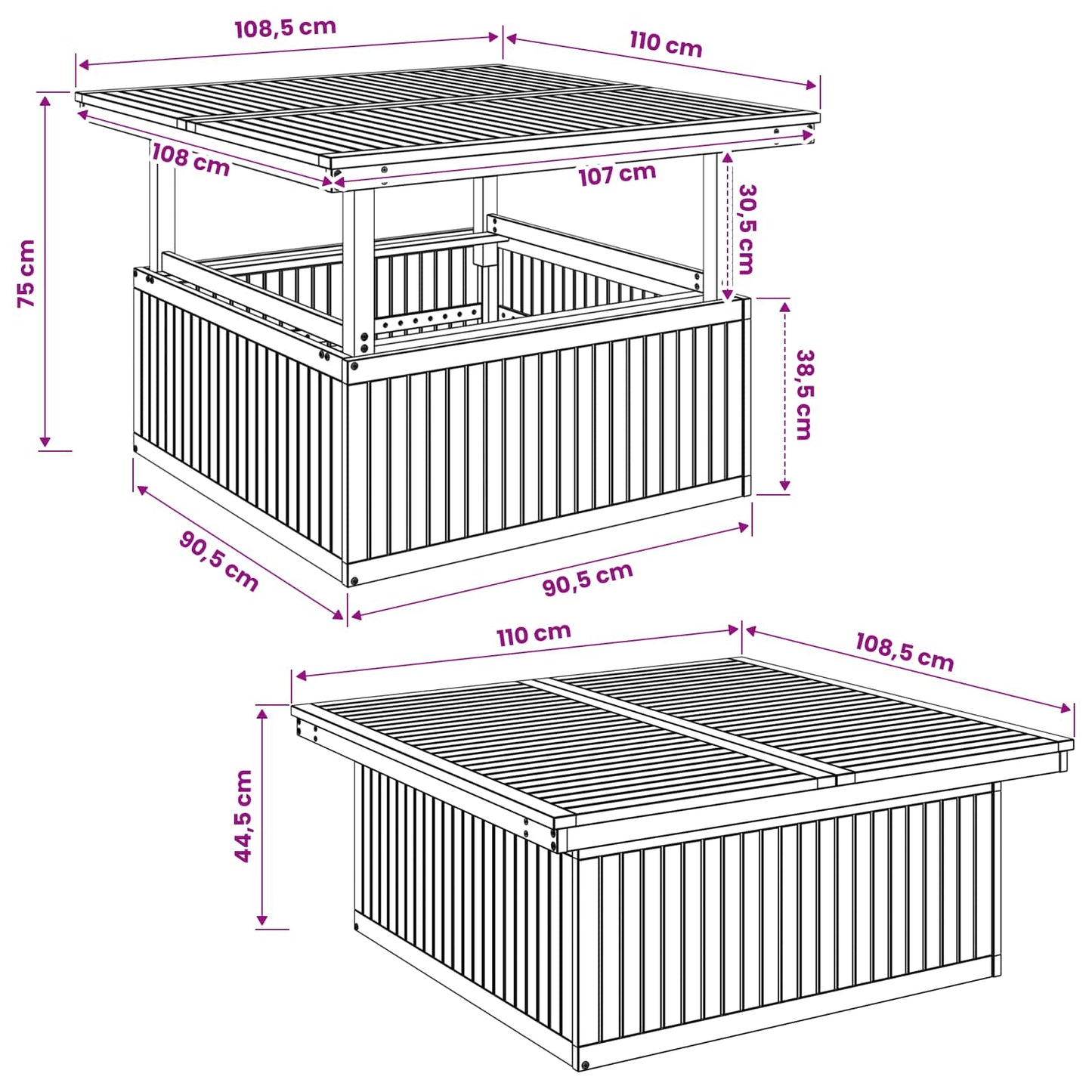 Garden Coffee Table Solid Acacia Wood Height Adjustable White