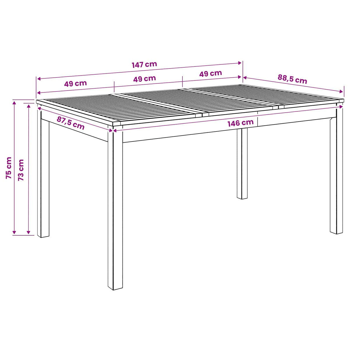 Garden Dinner Table White 147 x 88.5 x 75 cm Solid Acacia Wood