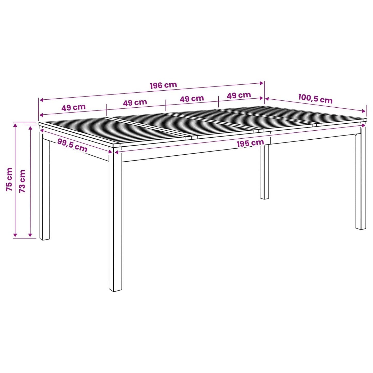 Garden Dinner Table White 196 x 100.5 x 75 cm Solid Acacia Wood