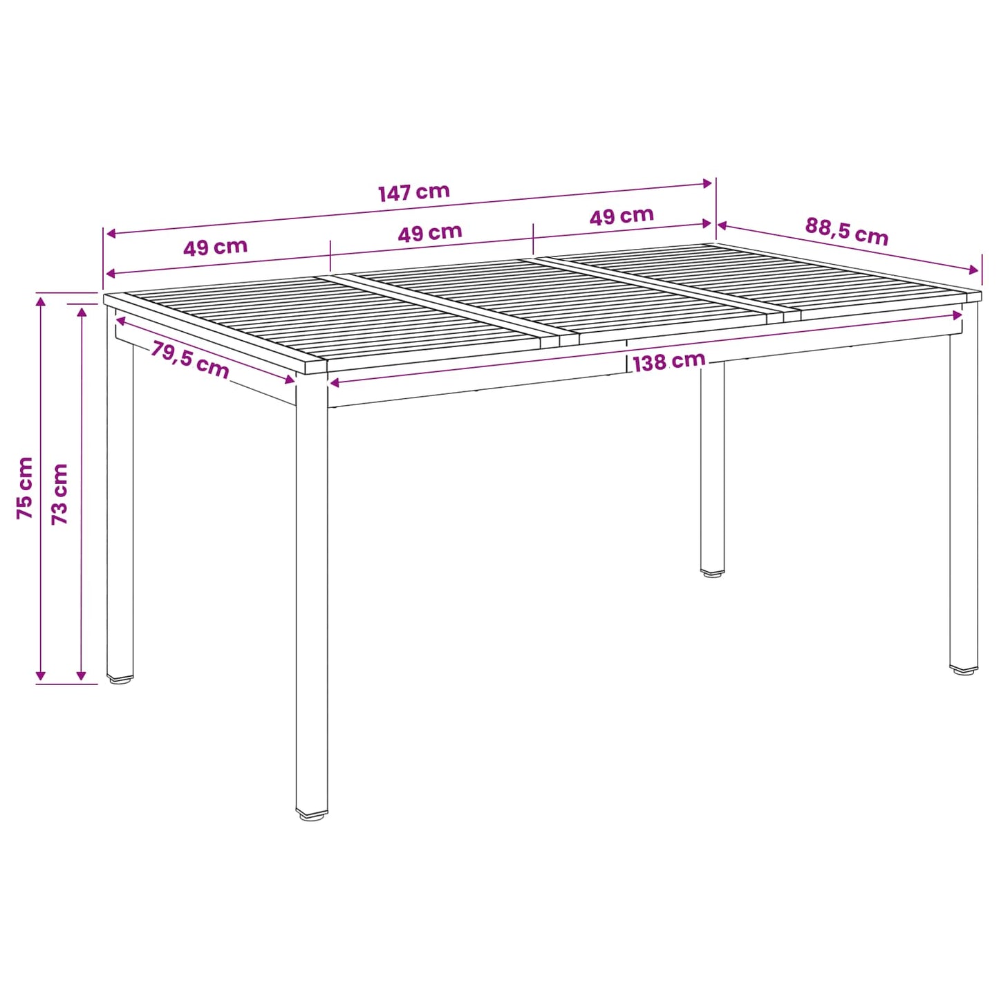 Garden Dinner Table White 147 x 88.5 x 75 cm Solid Acacia Wood