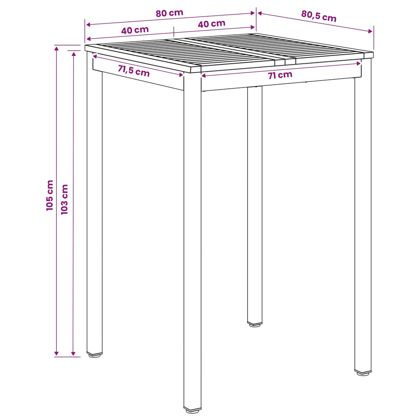Garden Bar Table White and Black 80 x 80.5 x 105 cm