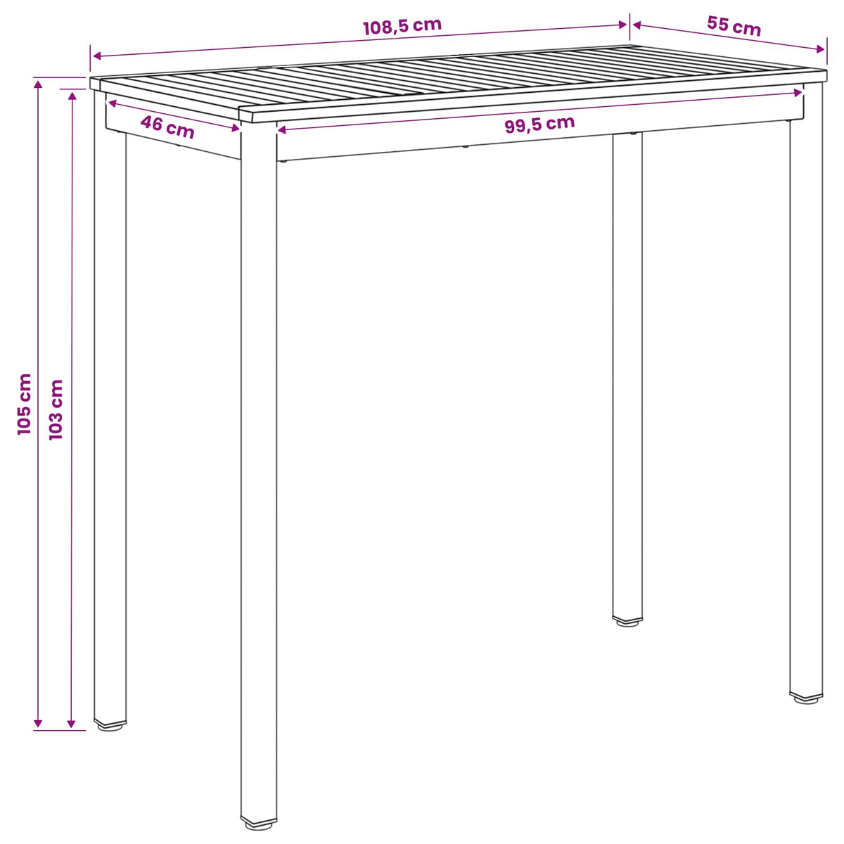 Garden Bar Table NAARDEN Whitewash 108.5 x 55 x 105 cm