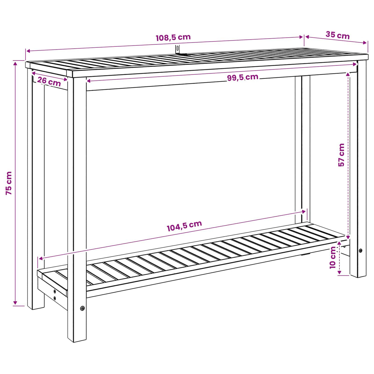 Garden Console Table Whitewash 108.5 x 35 x 75 cm