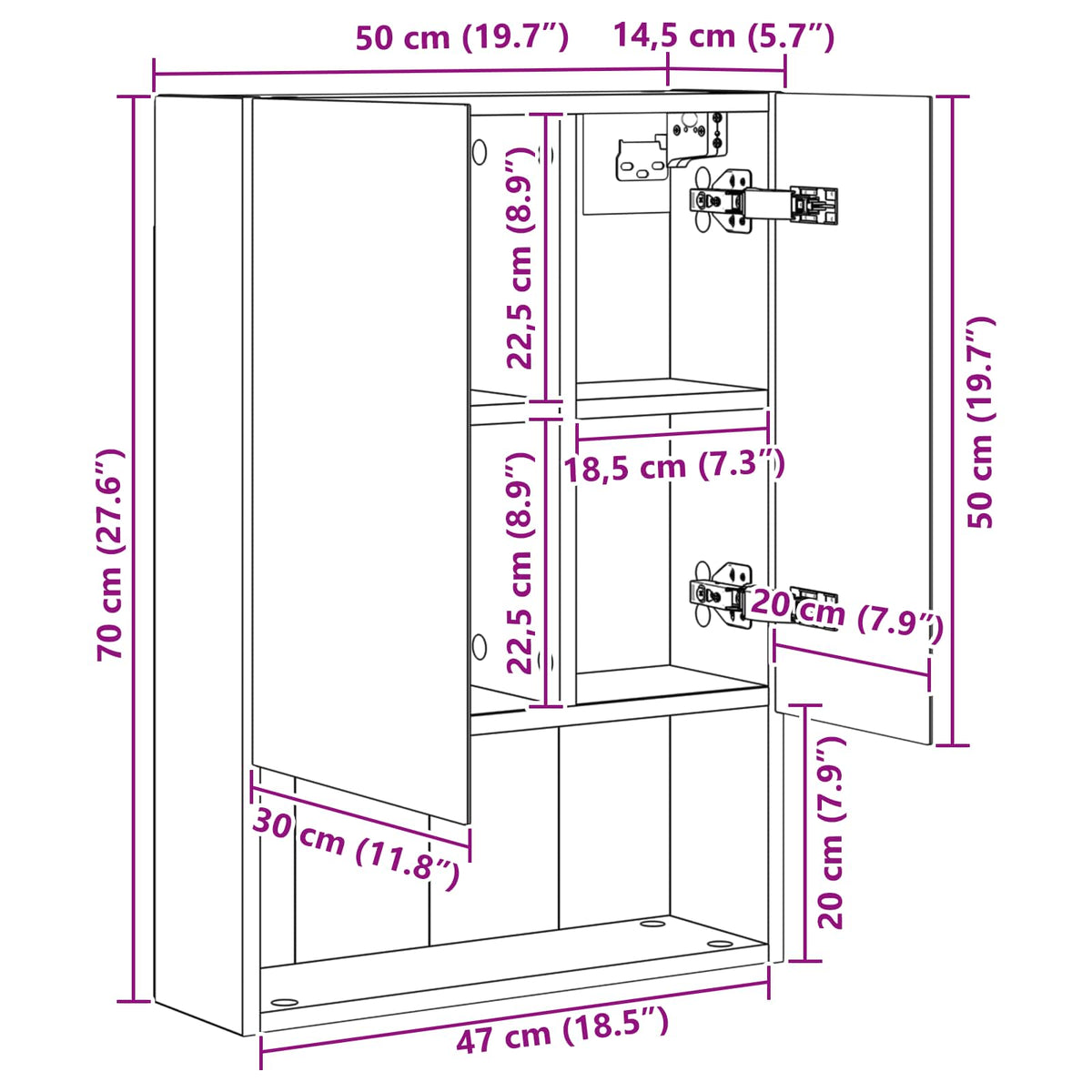 Bathroom Mirror Cabinet Artisian Oak 50 x 14.5 x 70 cm