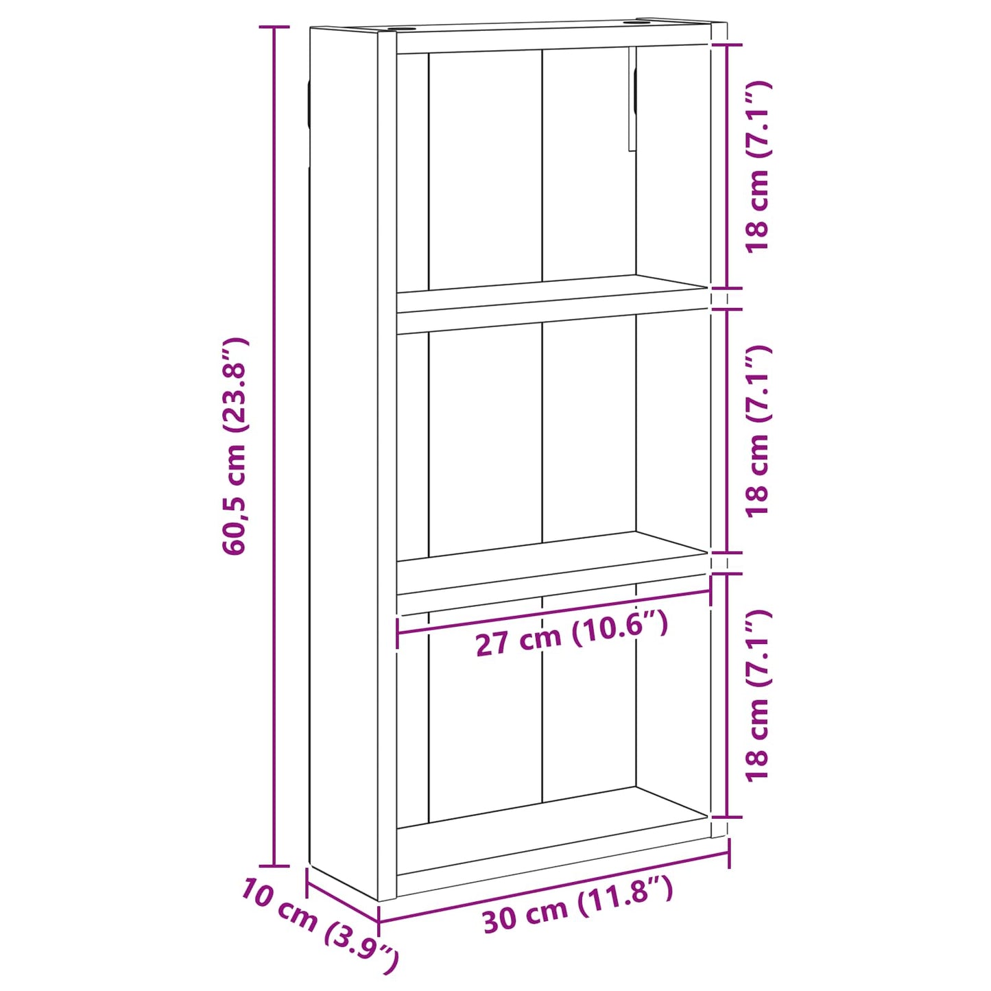 Bathroom Wall Cabinet Black Oak 30 x 10 x 60.5 cm
