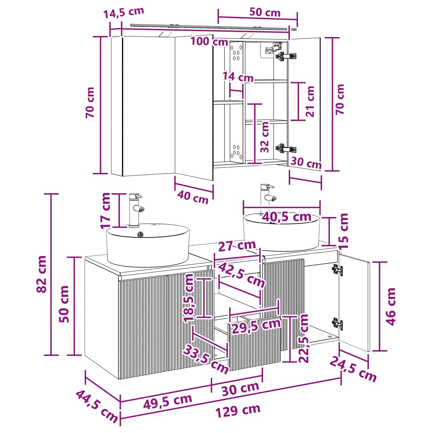 Bathroom Cabinet Set 4 pcs White Engineered Wood
