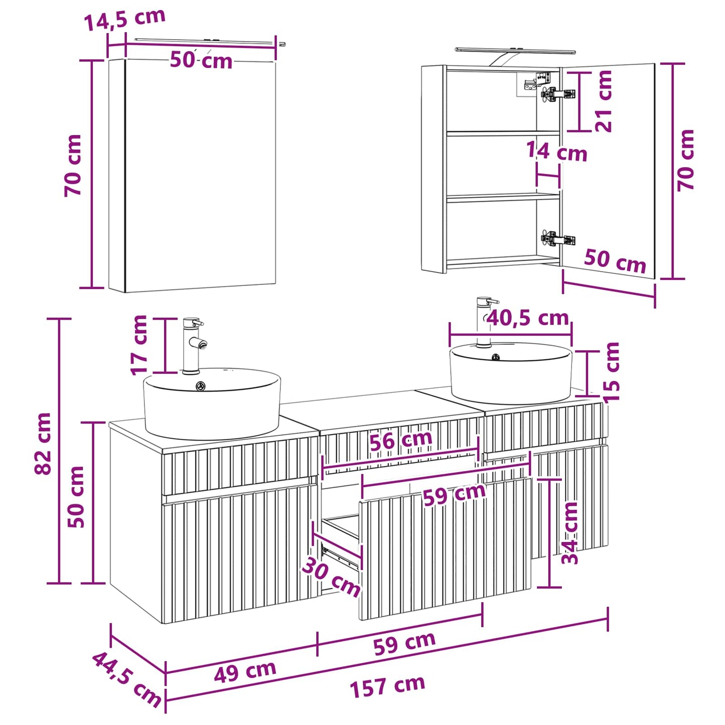 Bathroom Cabinet Set 5 pcs Artisan Oak 50 x 14.5 x 70 cm