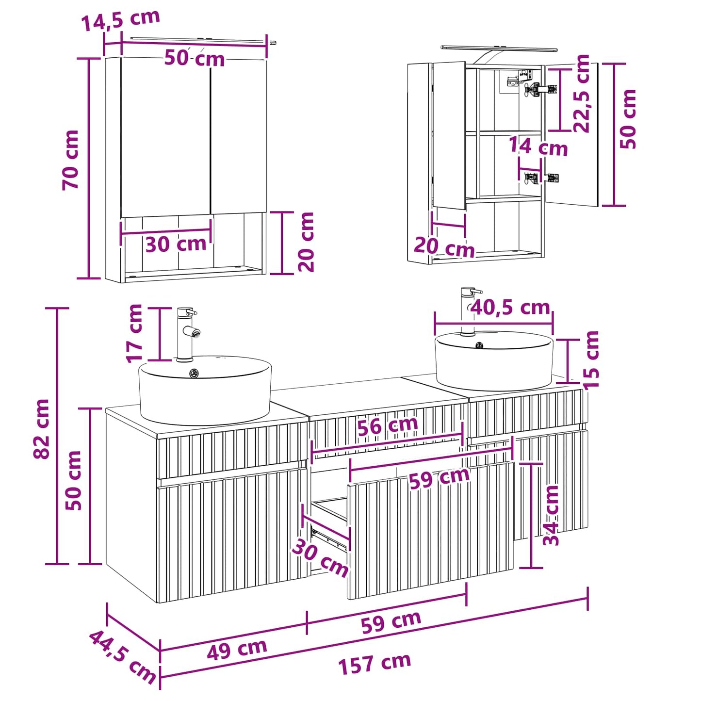 Bathroom Cabinet Set 5 pcs Concrete Grey 50 x 14.5 x 70 cm
