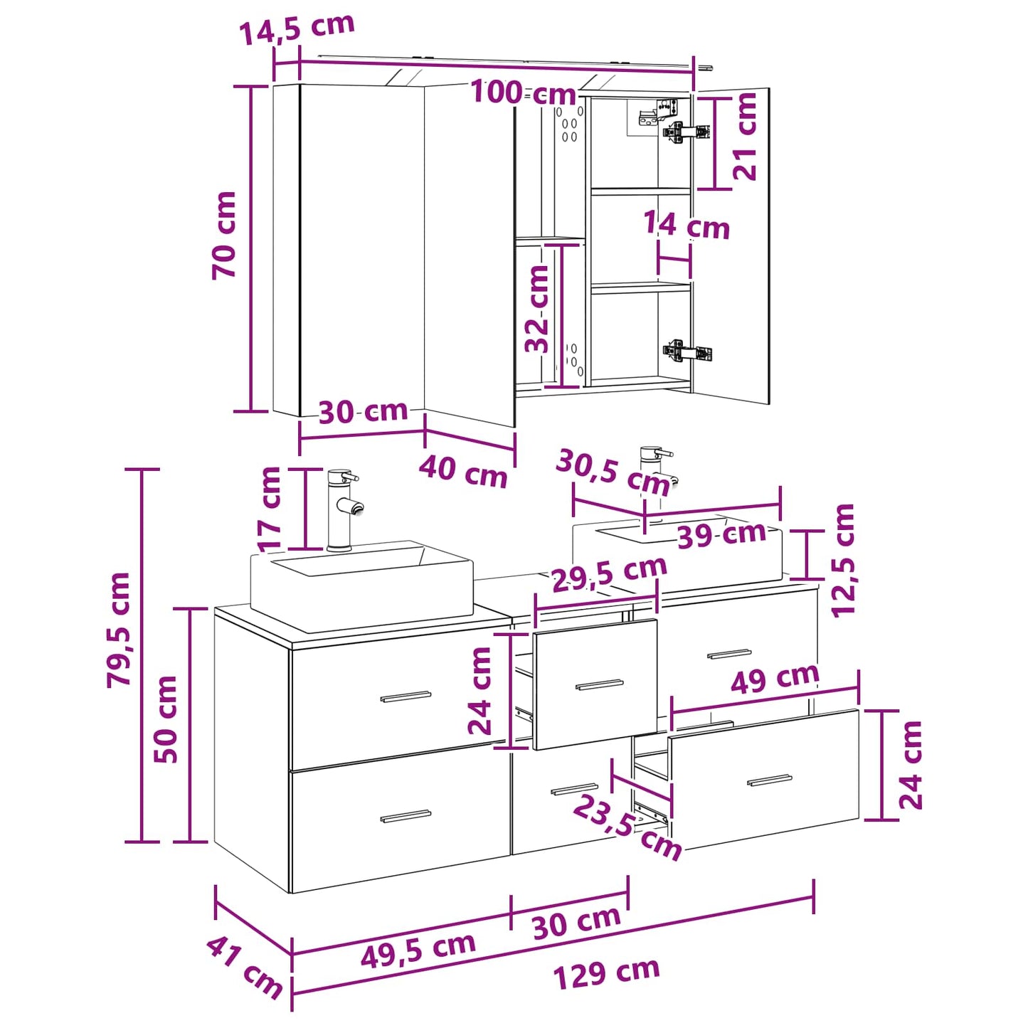 Bathroom Furniture Set 4 pcs Black Oak