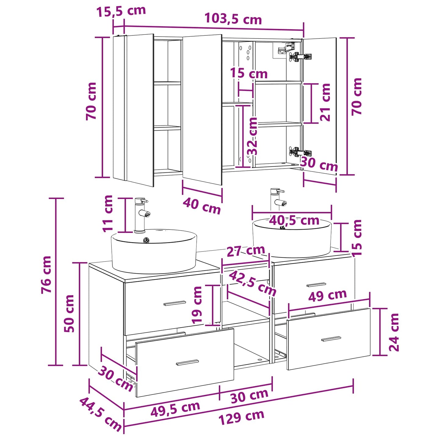 Bathroom Furniture Set 4 pcs Artisan Oak
