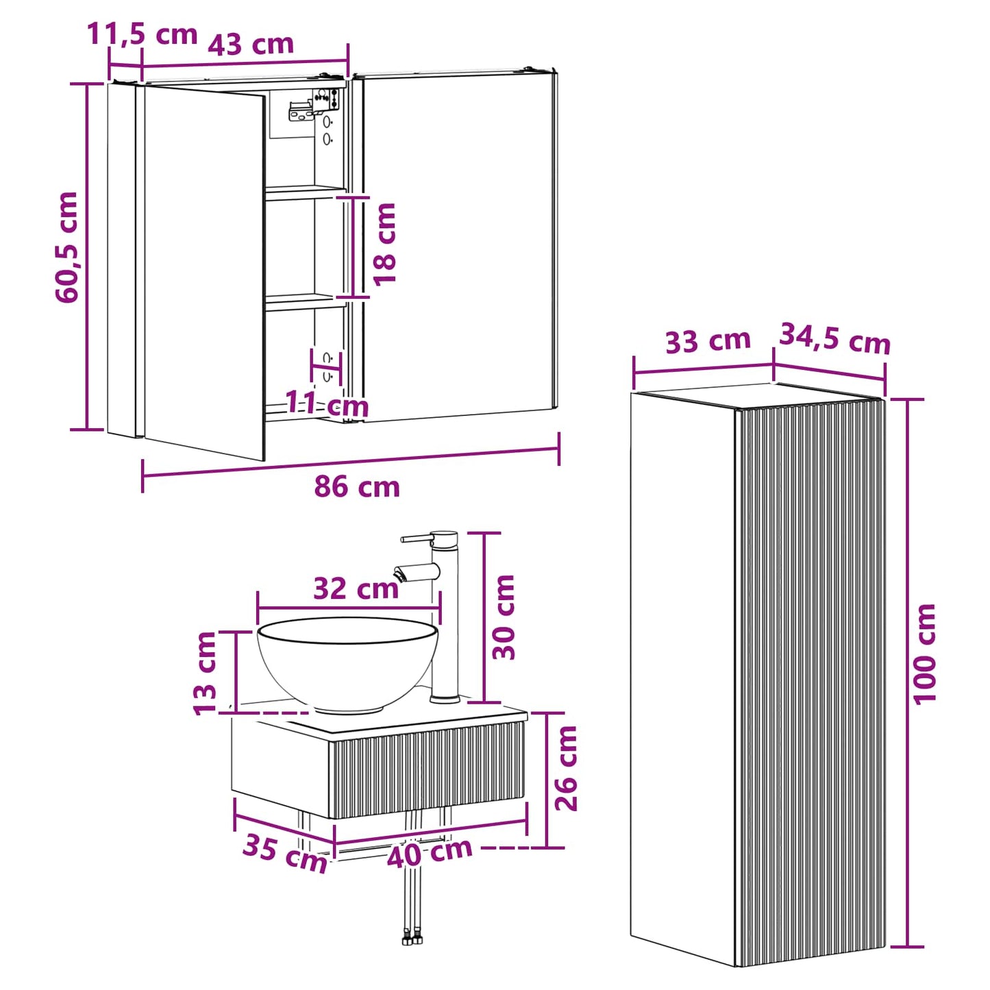 Bathroom Cabinet Set 4 pcs Artisan Oak 43 x 11.5 x 60.5 cm