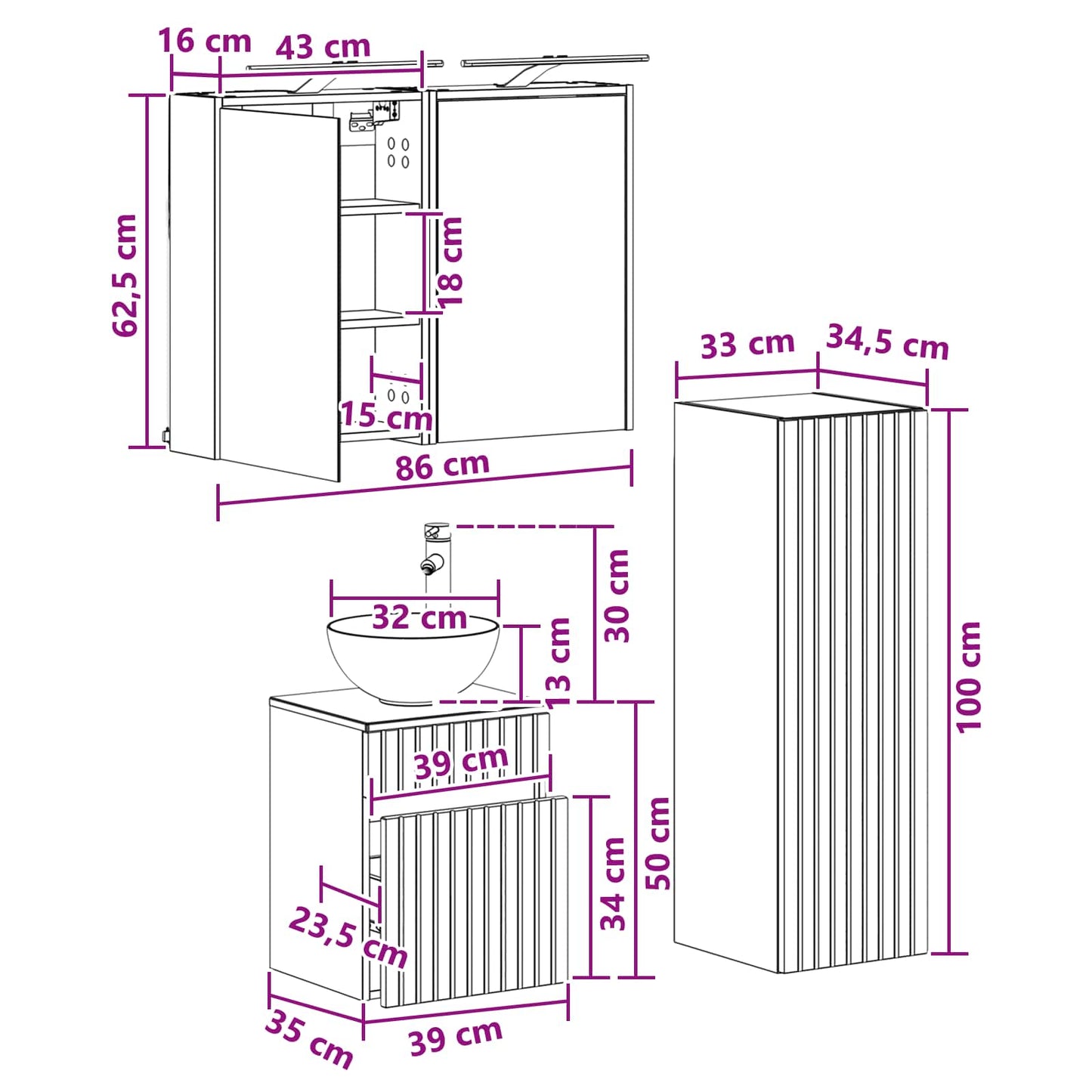 Bathroom Furniture Set 4 pcs Artisan Oak