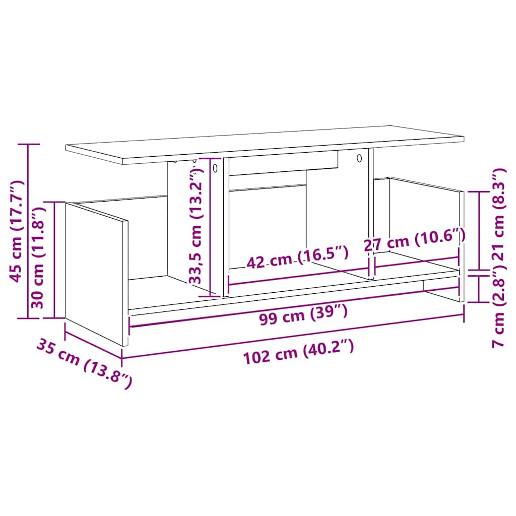 TV Stand 102 x 35 x 45 cm Smoked Oak Engineered Wood
