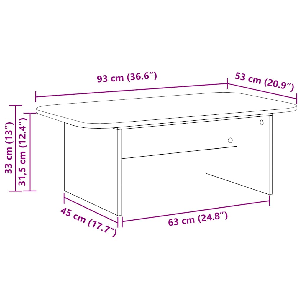 Coffee Table Grey Sonoma 93 x 53 x 33 cm Engineered Wood