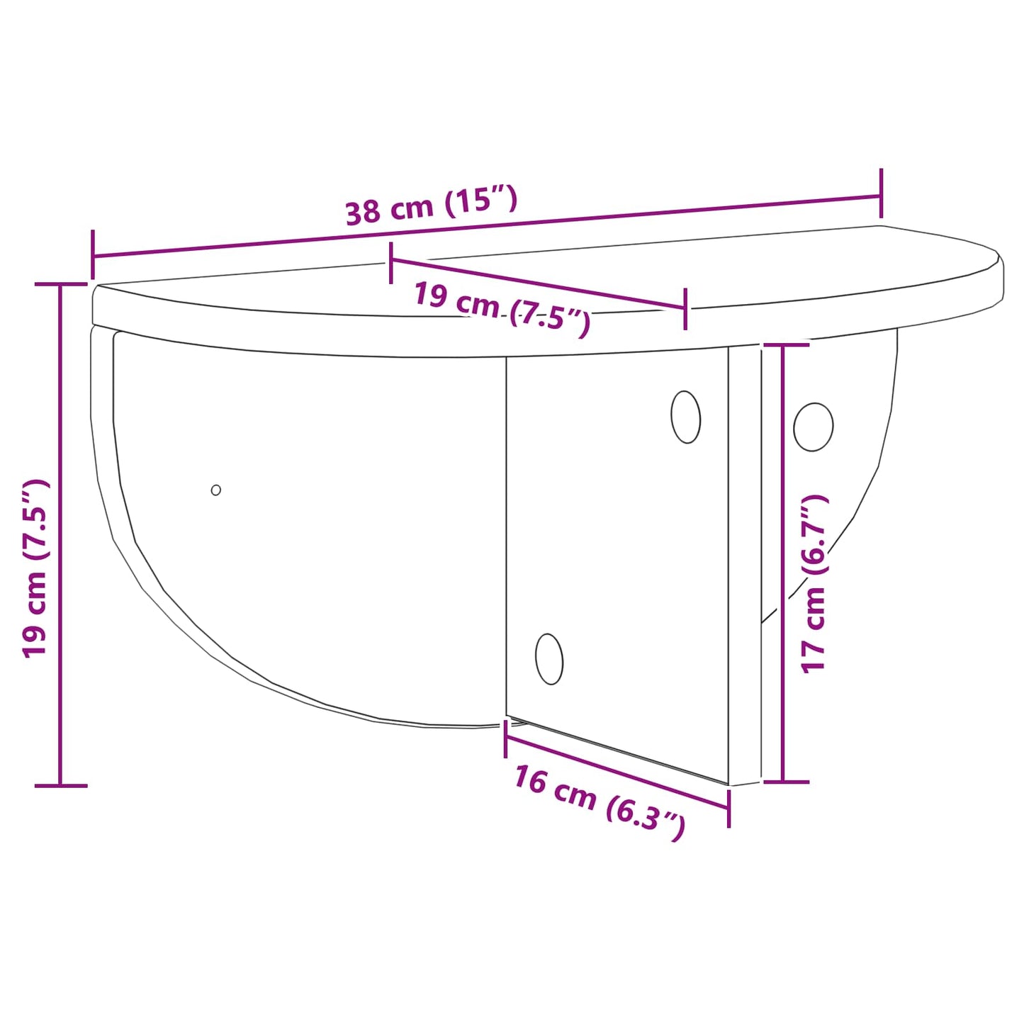 Wall Shelf Wall-Mounted Concrete Grey 38 x 19 x 19 cm