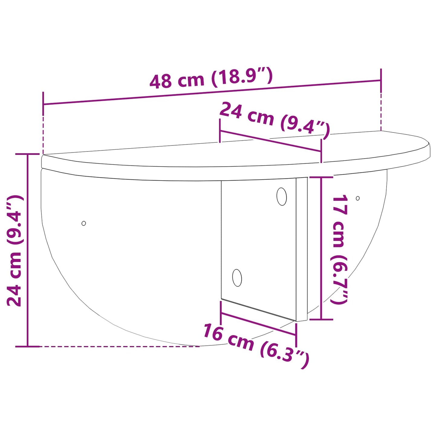 Wall Shelf Wall-Mounted White 48 x 24 x 24 cm Engineered Wood