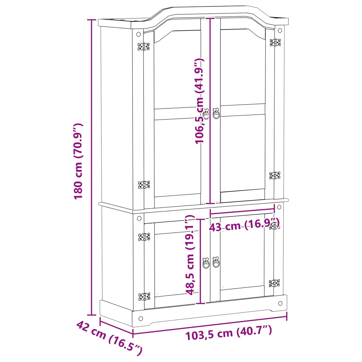 Display Cabinet White 103.5 x 42 x 180 cm Solid Pine Wood