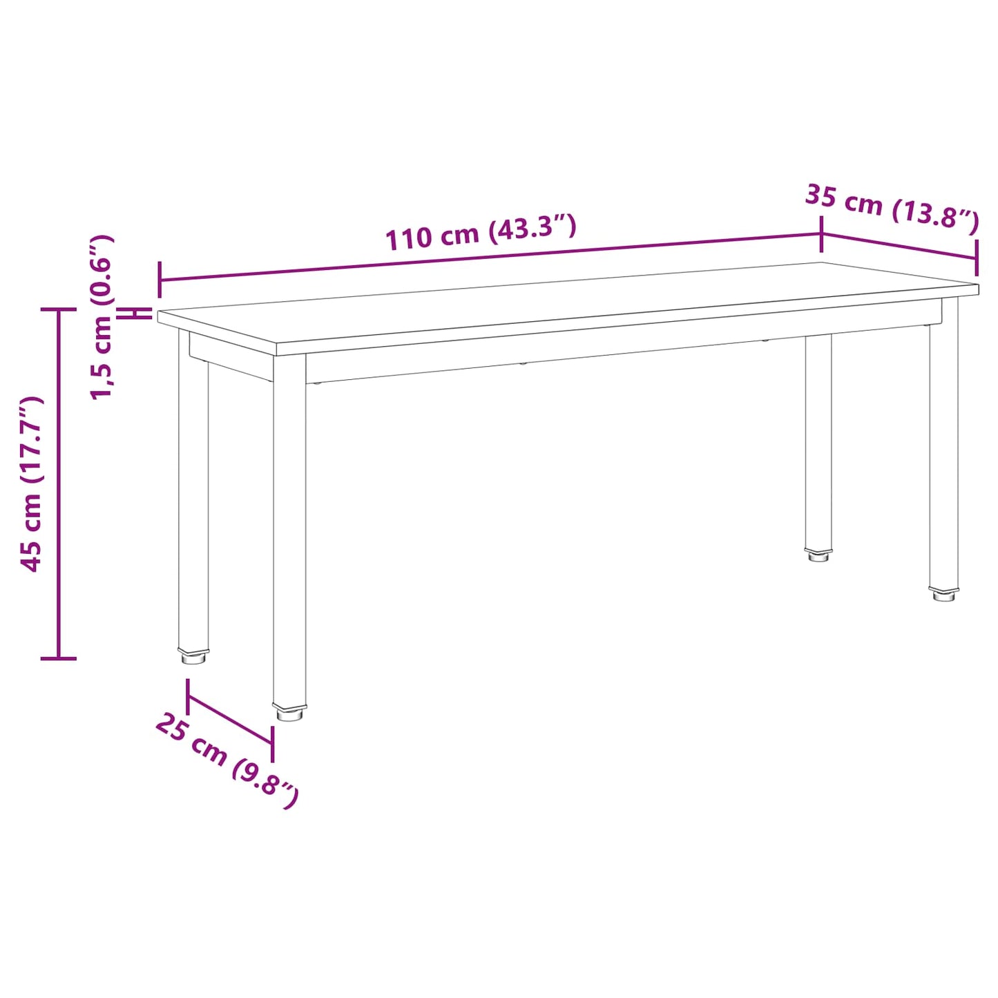 Bench Black Oak 110 x 35 x 45 cm Engineered Wood