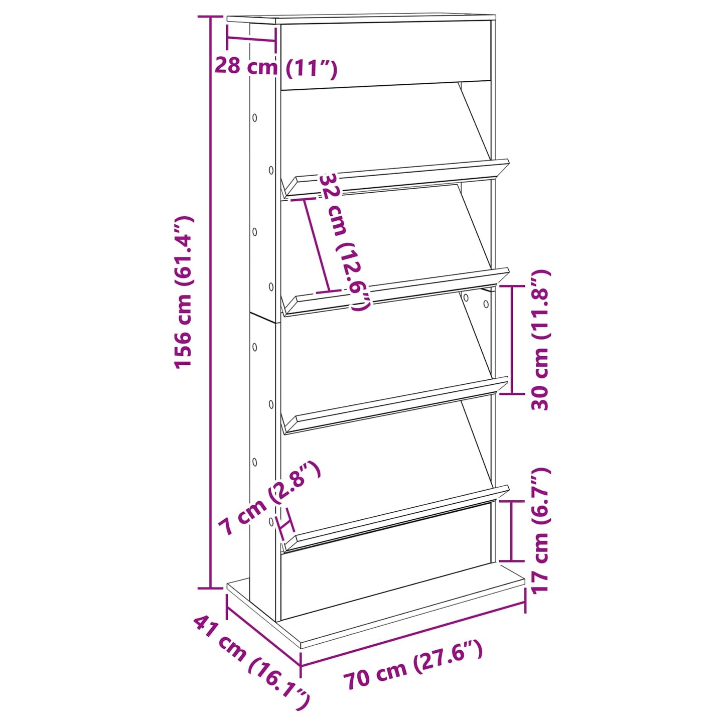 Magazine Rack with Shelf White 70 x 41 x 156 cm Engineered Wood