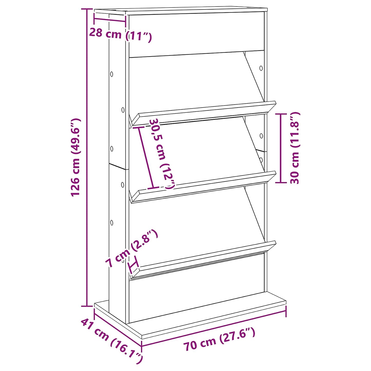 Magazine Rack Concrete Grey 70 x 41 x 126 cm Engineered Wood