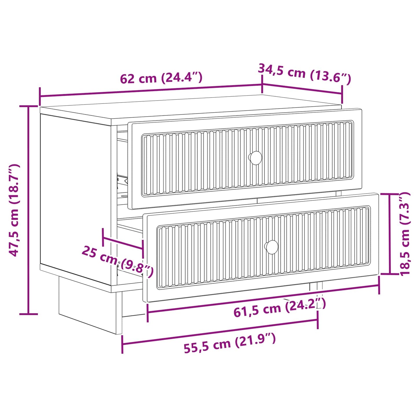 Bedside Cabinet Smoked Oak 62 x 34.5 x 47.5 cm Engineered Wood