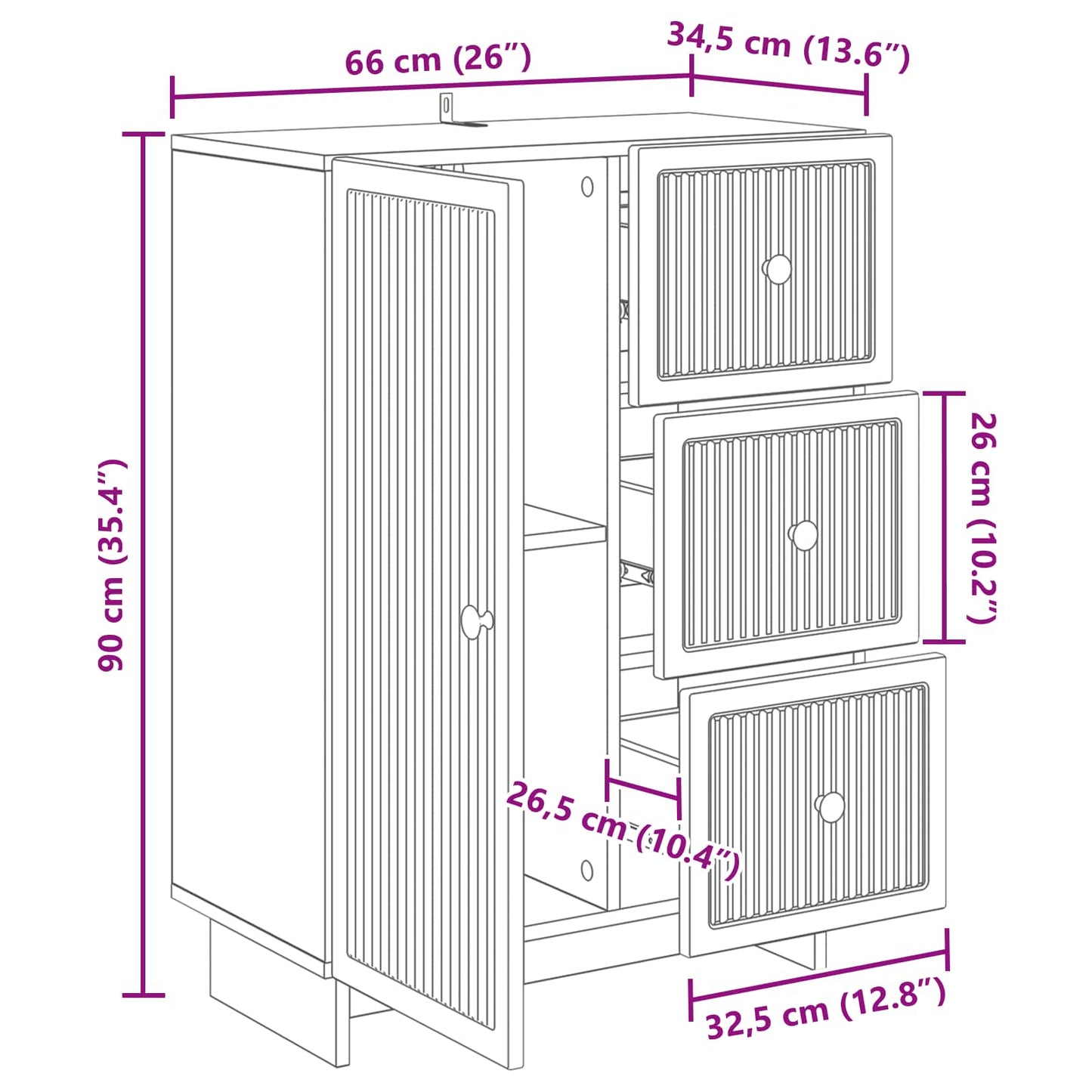 Sideboard Old Wood 66 x 34.5 x 90 cm Engineered Wood