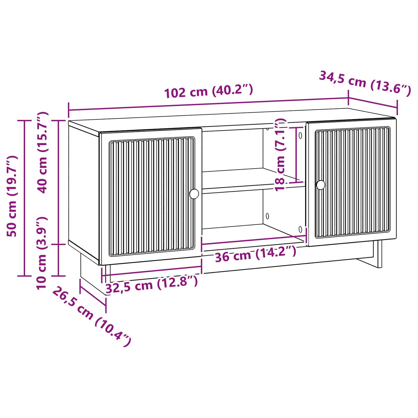 TV Cabinet 102 x 34.5 x 50 cm High Gloss White Engineered Wood