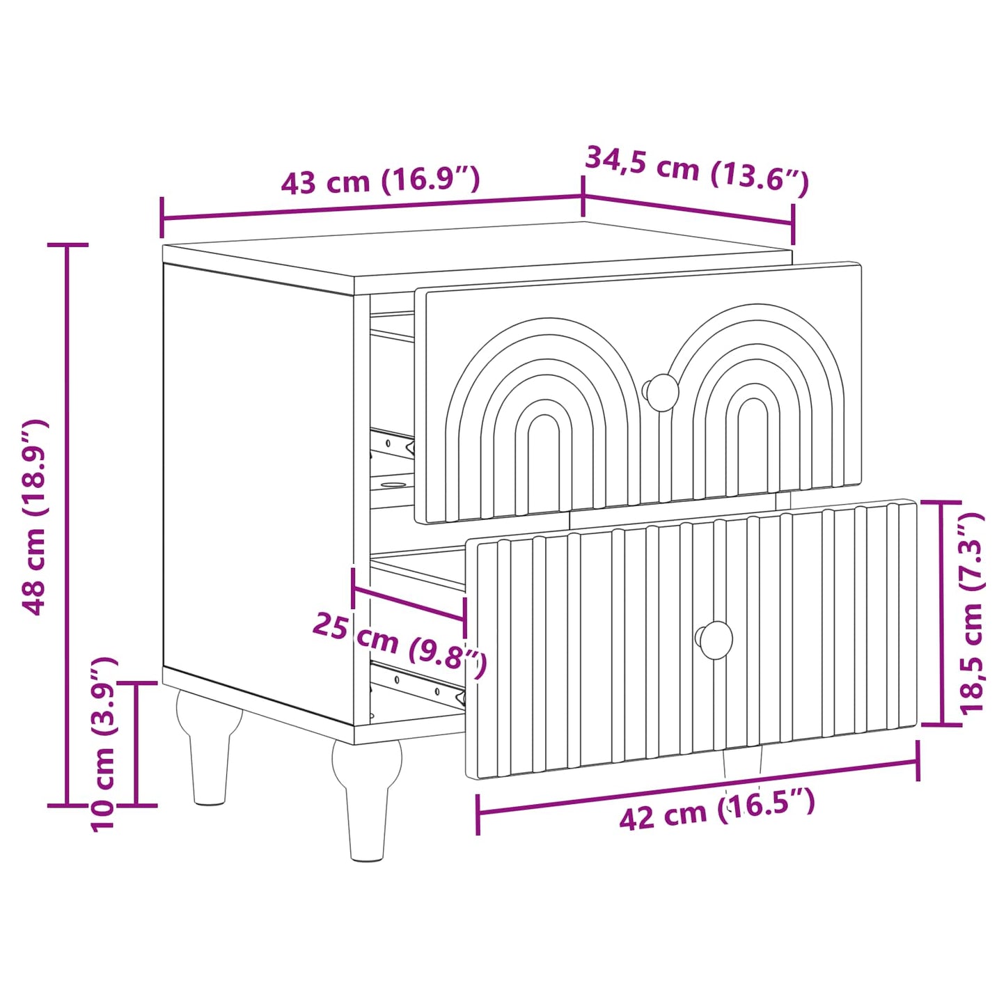 Bedside Cabinet 2 pcs High Gloss White 43 x 34.5 x 48 cm