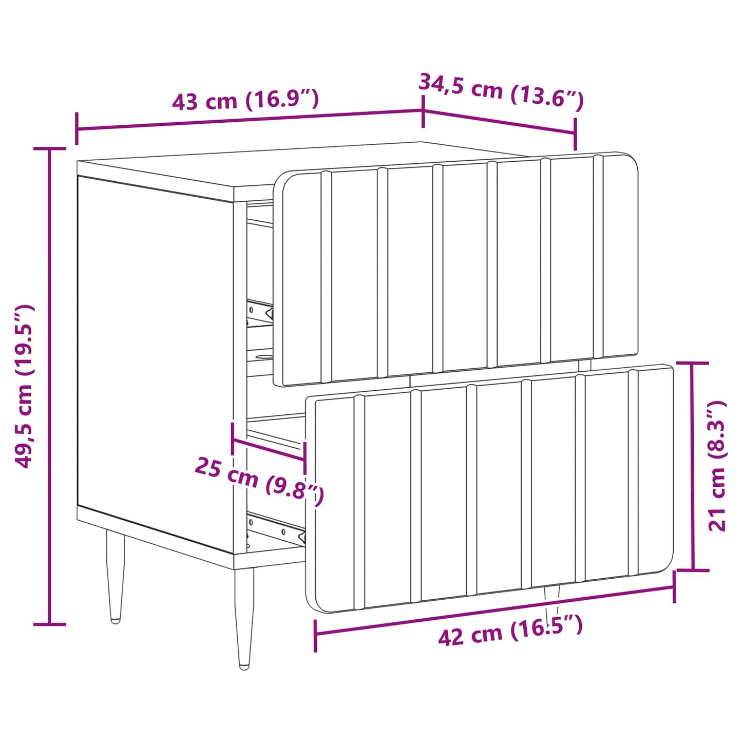 Bedside Cabinet Grey Sonoma 43 x 34.5 x 49.5 cm Engineered Wood