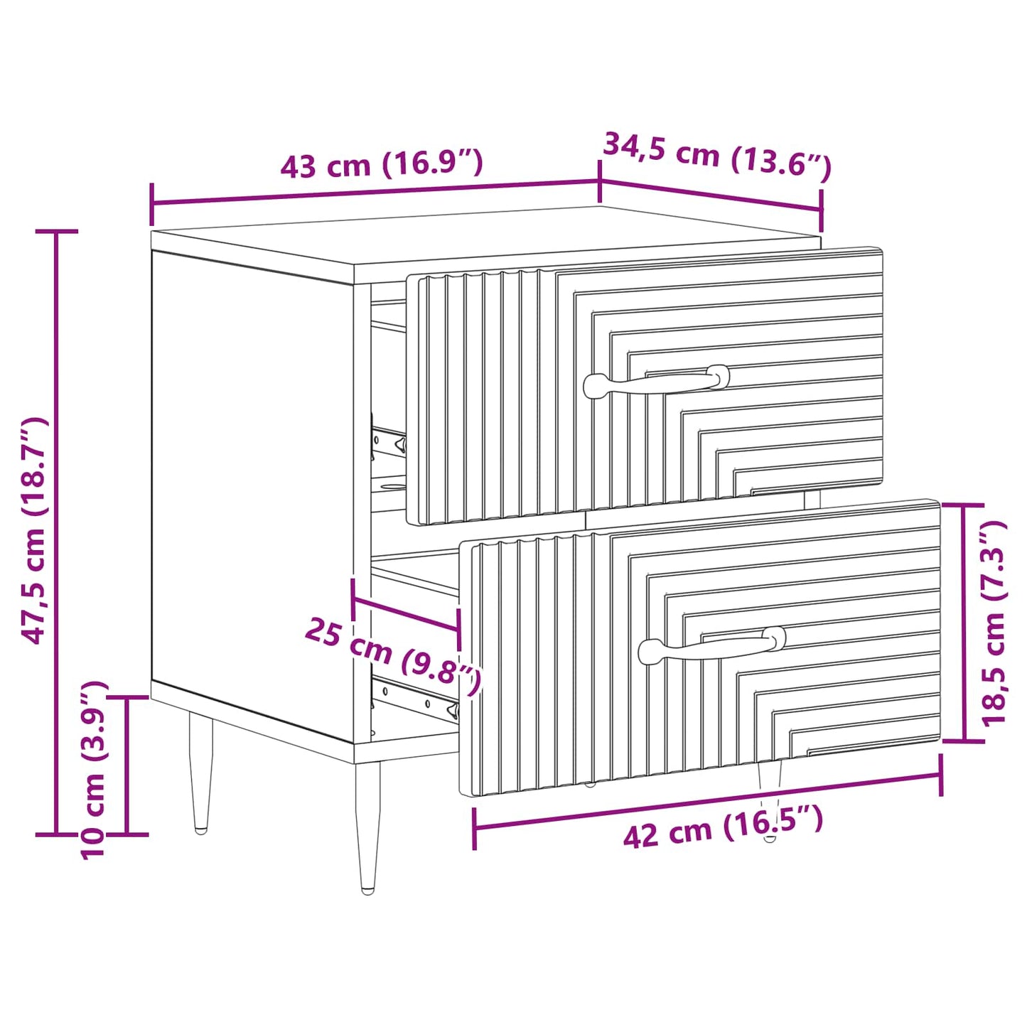 Bedside Cabinet Grey Sonoma 43 x 34.5 x 47.5 cm Engineered Wood