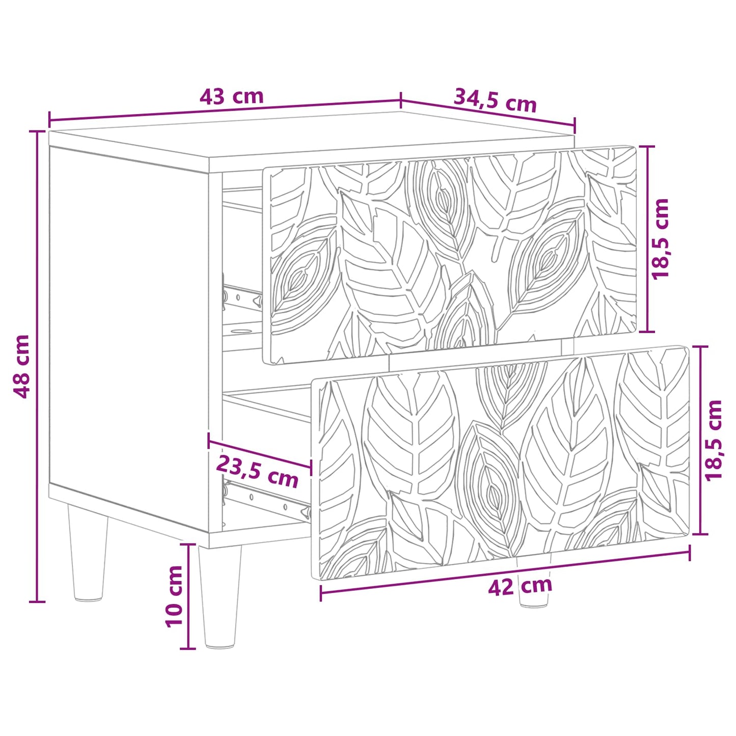 Bedside Table White 43 x 34.5 x 48 cm Engineered Wood