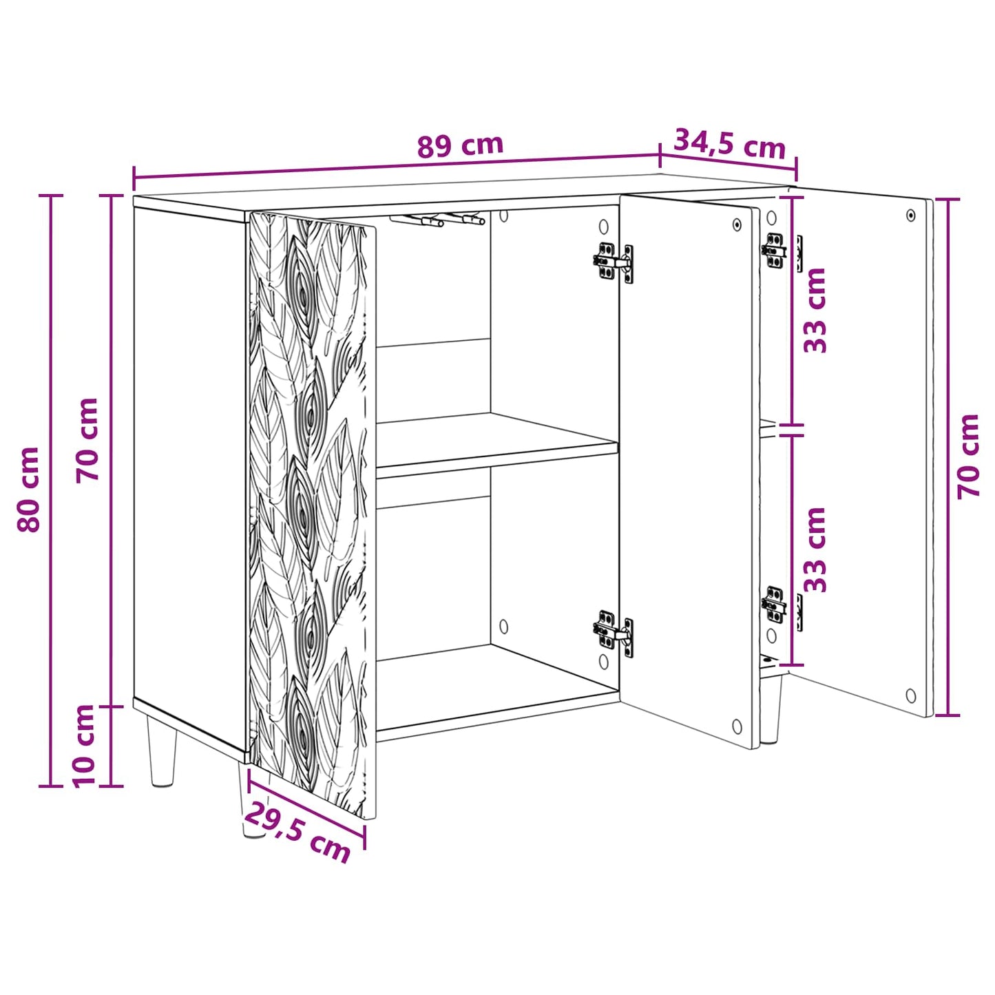 Sideboard High Gloss White 89 x 34.5 x 80 cm Engineered Wood
