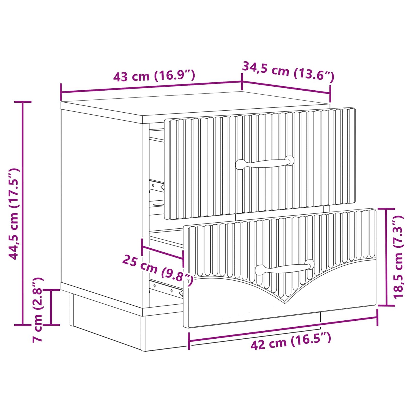 Bedside Cabinet 2 pcs Smoked Oak 43 x 34.5 x 44.5 cm