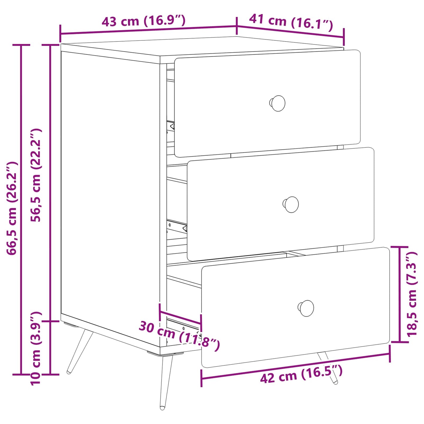Bedside Cabinet Grey Sonoma 43 x 41 x 66.5 cm Engineered Wood