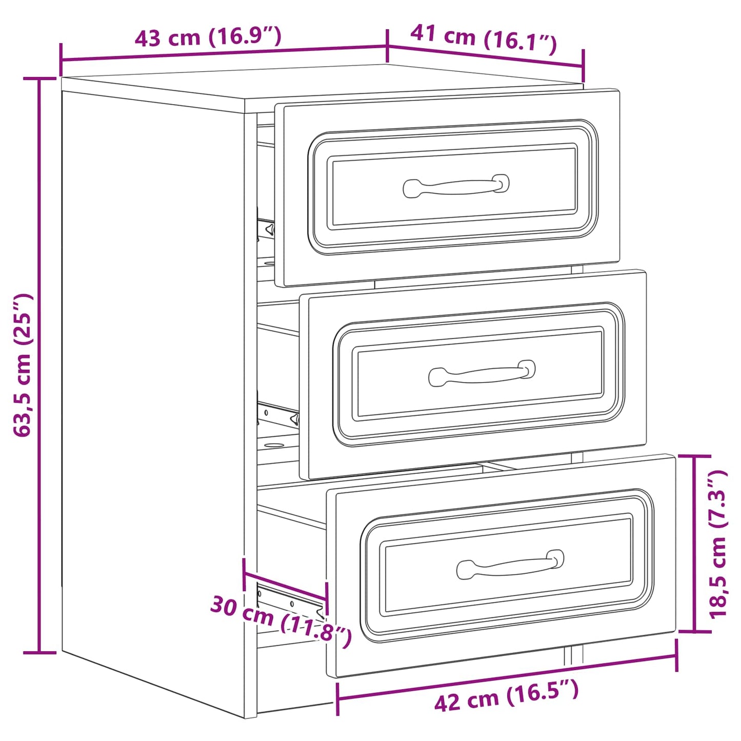 Bedside Cabinet Smoked Oak 43 x 41 x 63.5 cm Engineered Wood