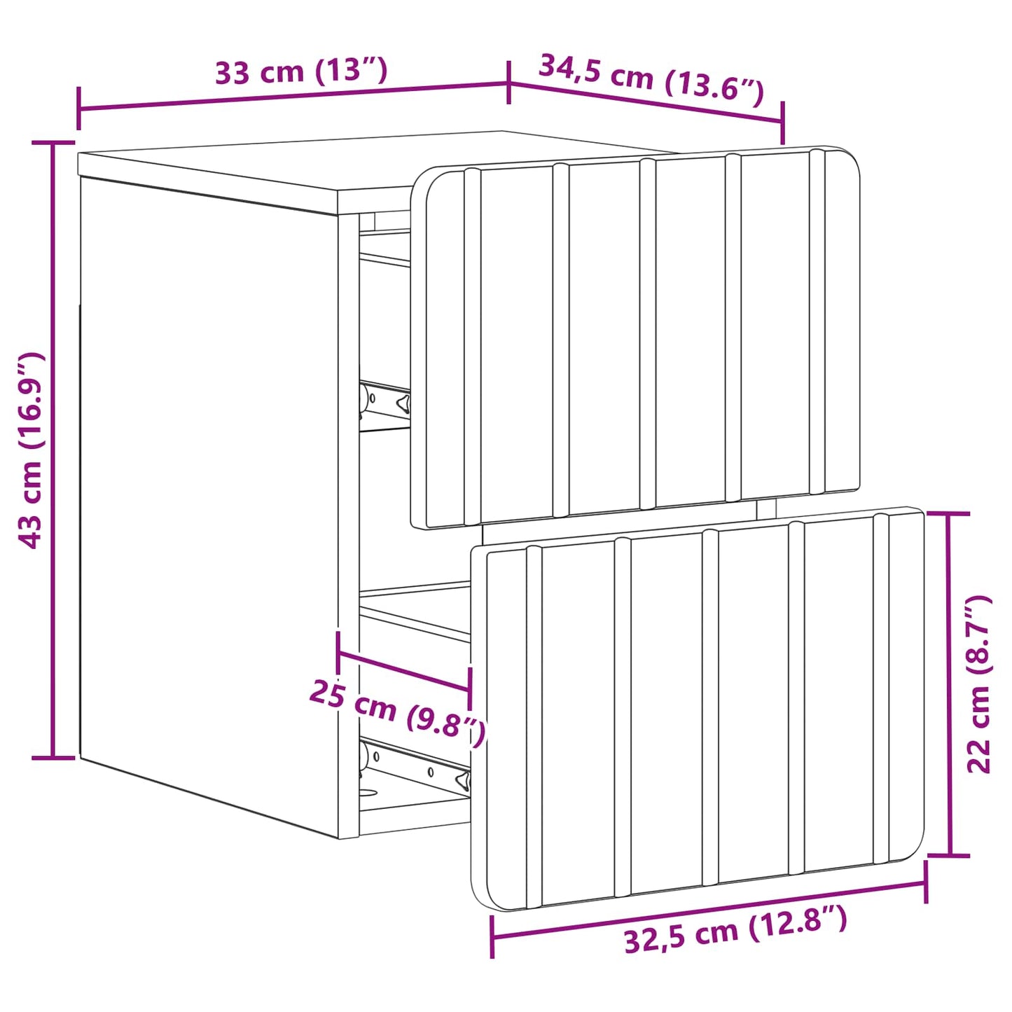 Wall-Mounted Bedside Cabinet Grey Sonoma 33 x 34.5 x 43 cm