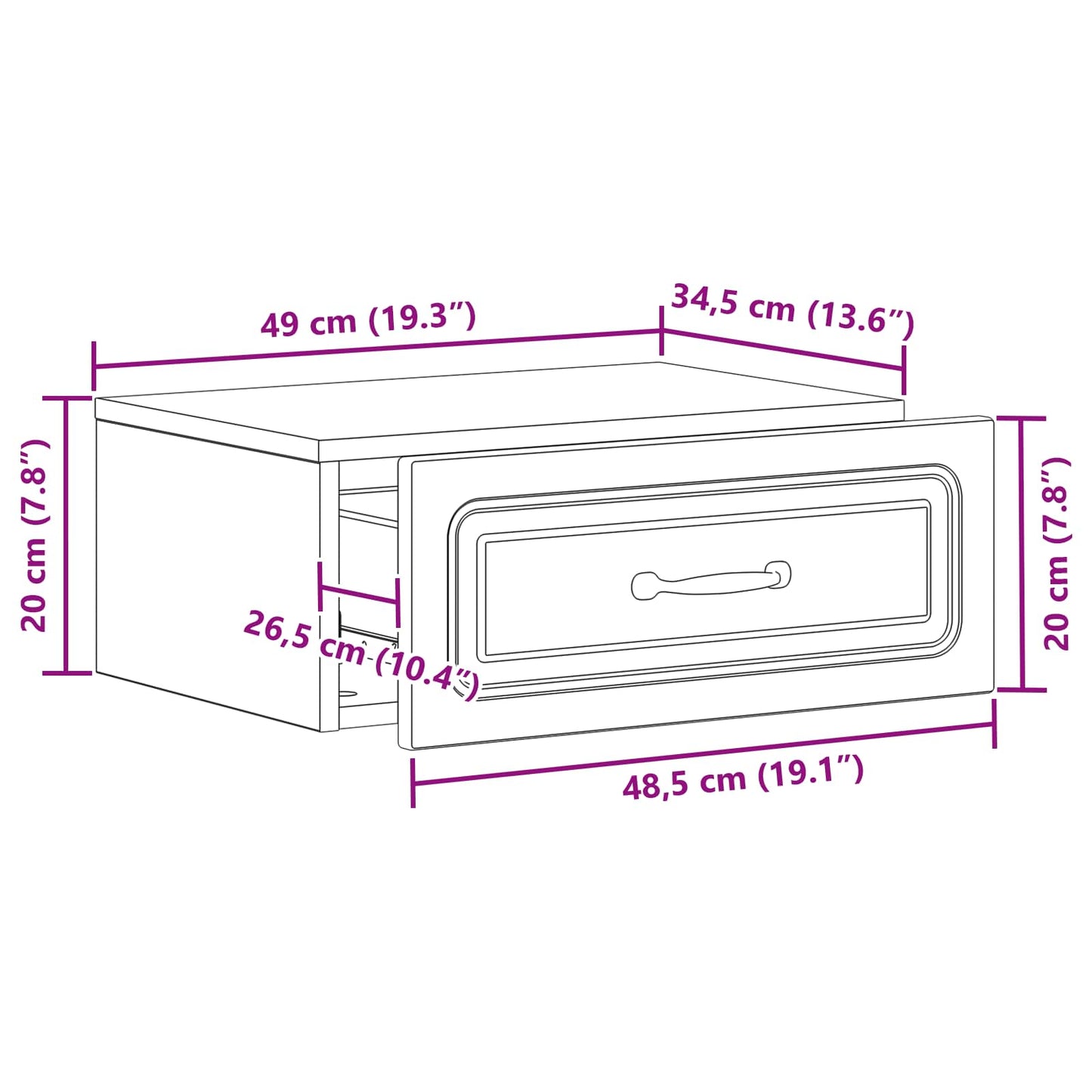Wall-Mounted Bedside Cabinet Smoked Oak 49 x 34.5 x 20 cm